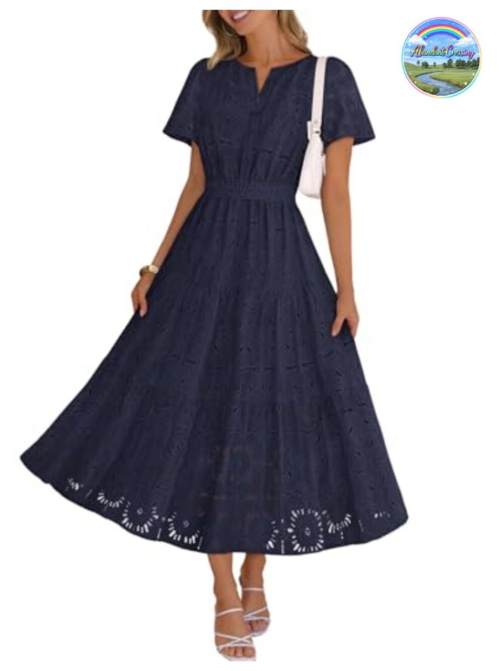 Women's Summer Eyelet Lace Maxi Dress Boho Beach Vacation Dress